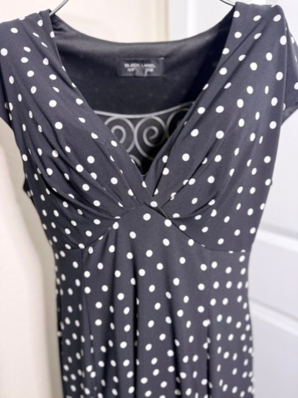 Black Label by Evan-Picone Polka Dot V-Neck Midi Dress, Size 10 - Picture 5 of 10
